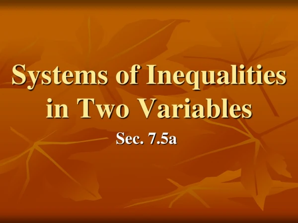 Systems of Inequalities in Two Variables