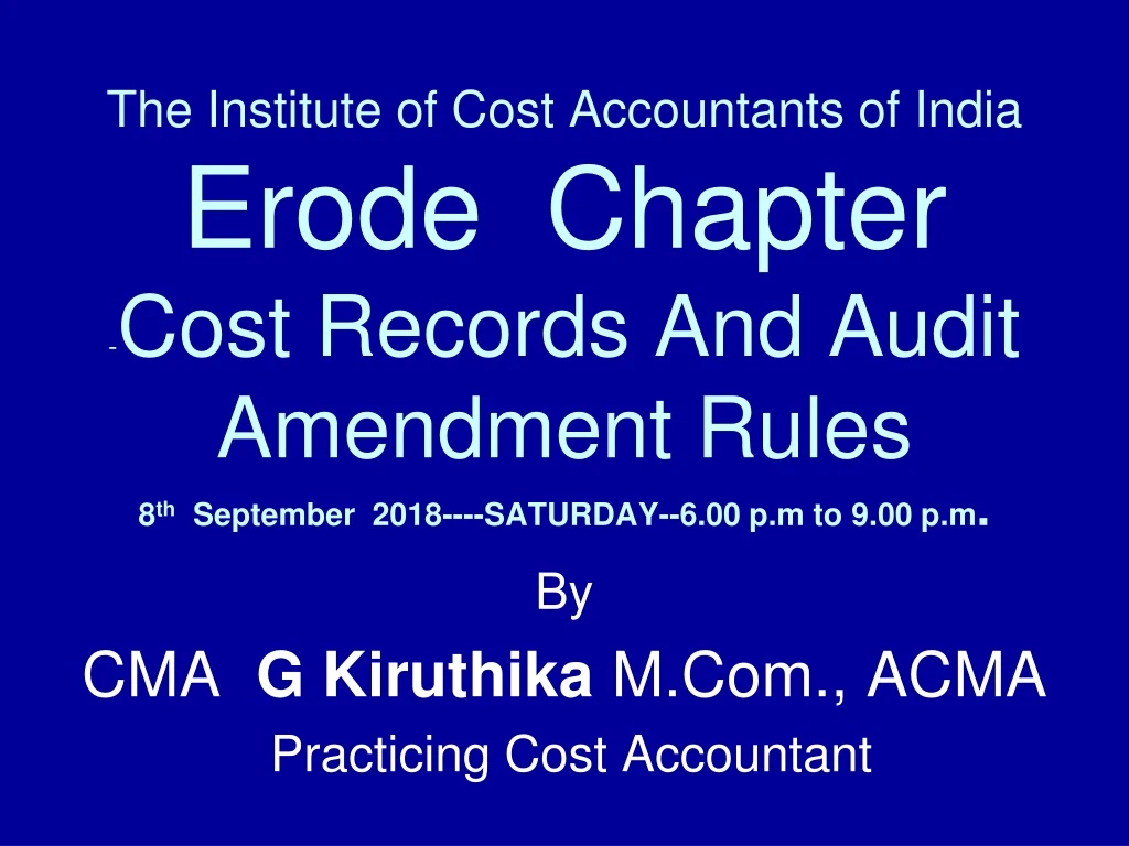 by cma g kiruthika m com acma practicing cost accountant