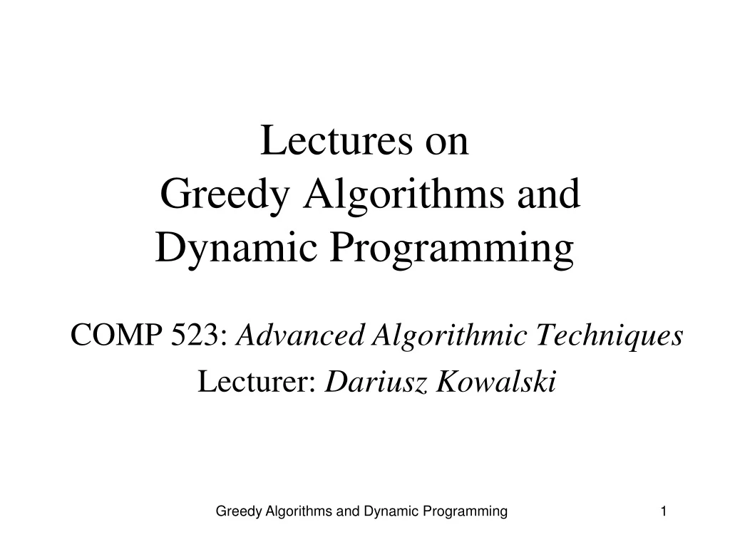 lectures on greedy algorithms and dynamic programming