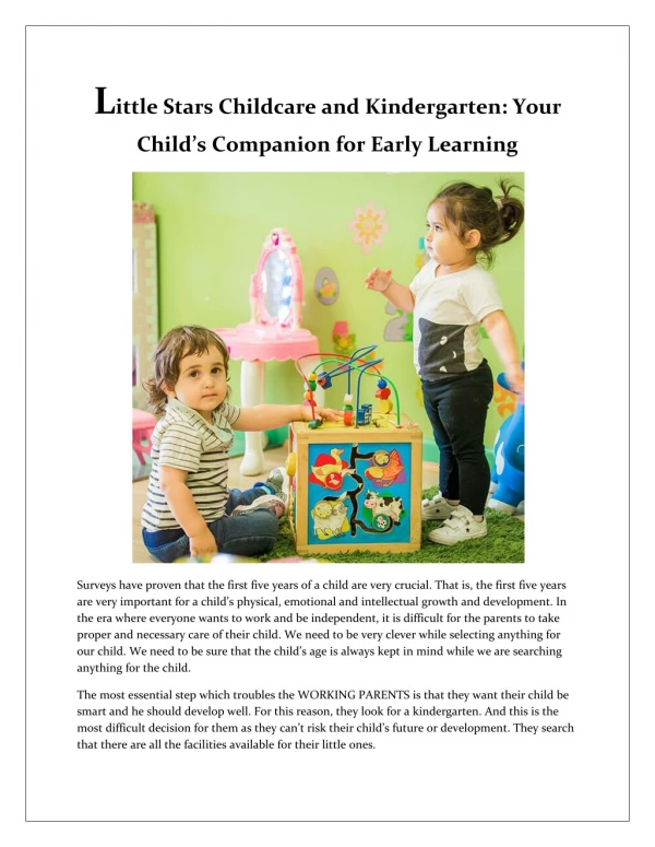 Little Stars Childcare and Kindergarten: Your Child’s Companion for Early Learning Surveys