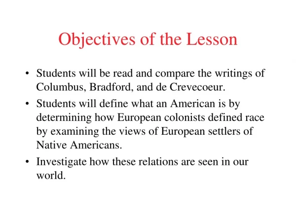 Objectives of the Lesson