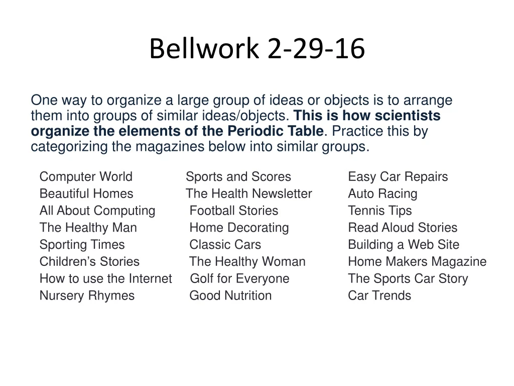bellwork 2 29 16