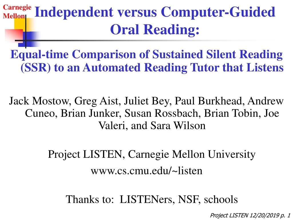 independent versus computer guided oral reading