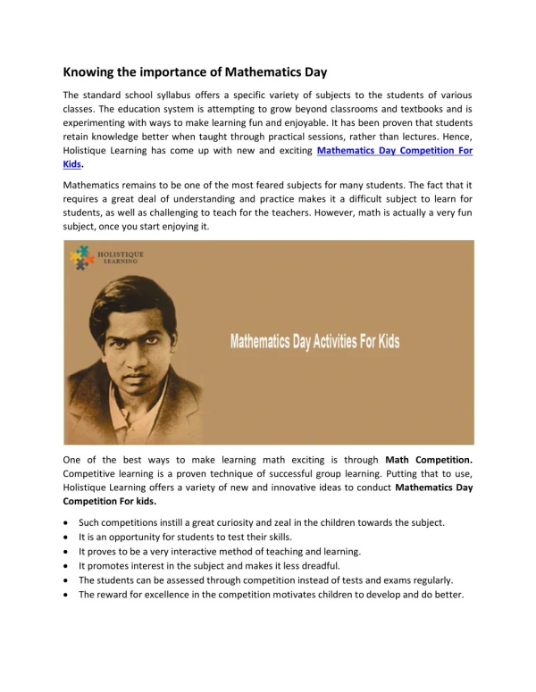 knowing the importance of mathematics day