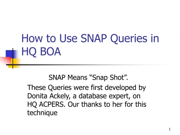 How to Use SNAP Queries in HQ BOA
