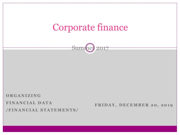 Corporate finance Summer 2017