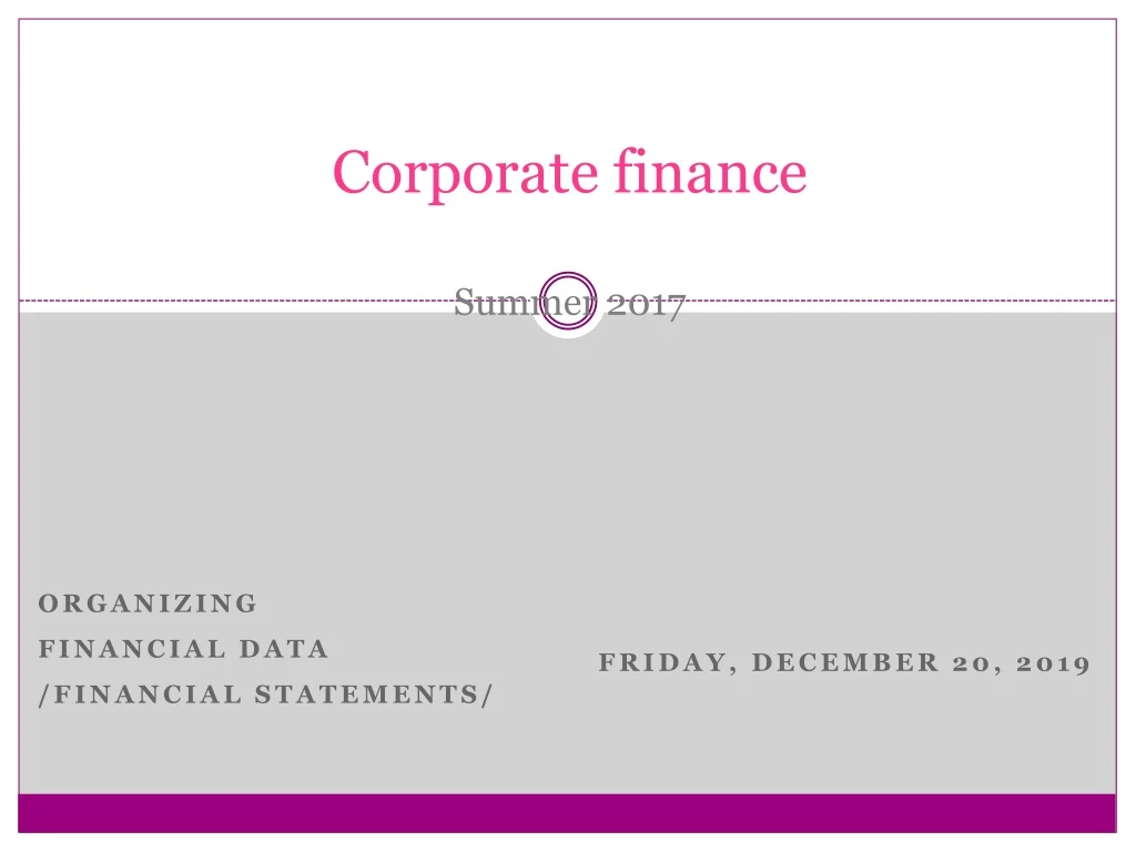 corporate finance summer 2017