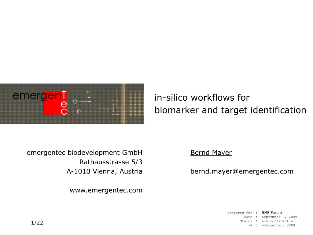 in silico workflows for biomarker and target