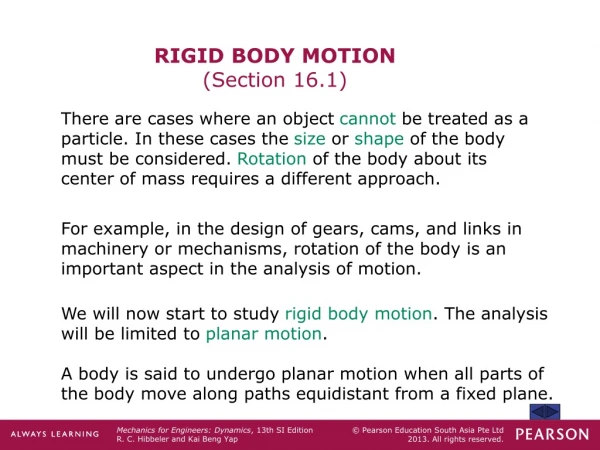 RIGID BODY MOTION  (Section 16.1)