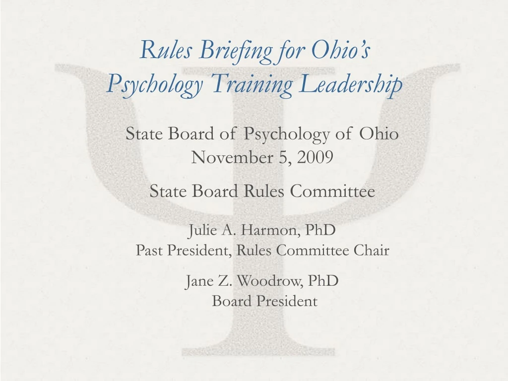 rules briefing for ohio s psychology training