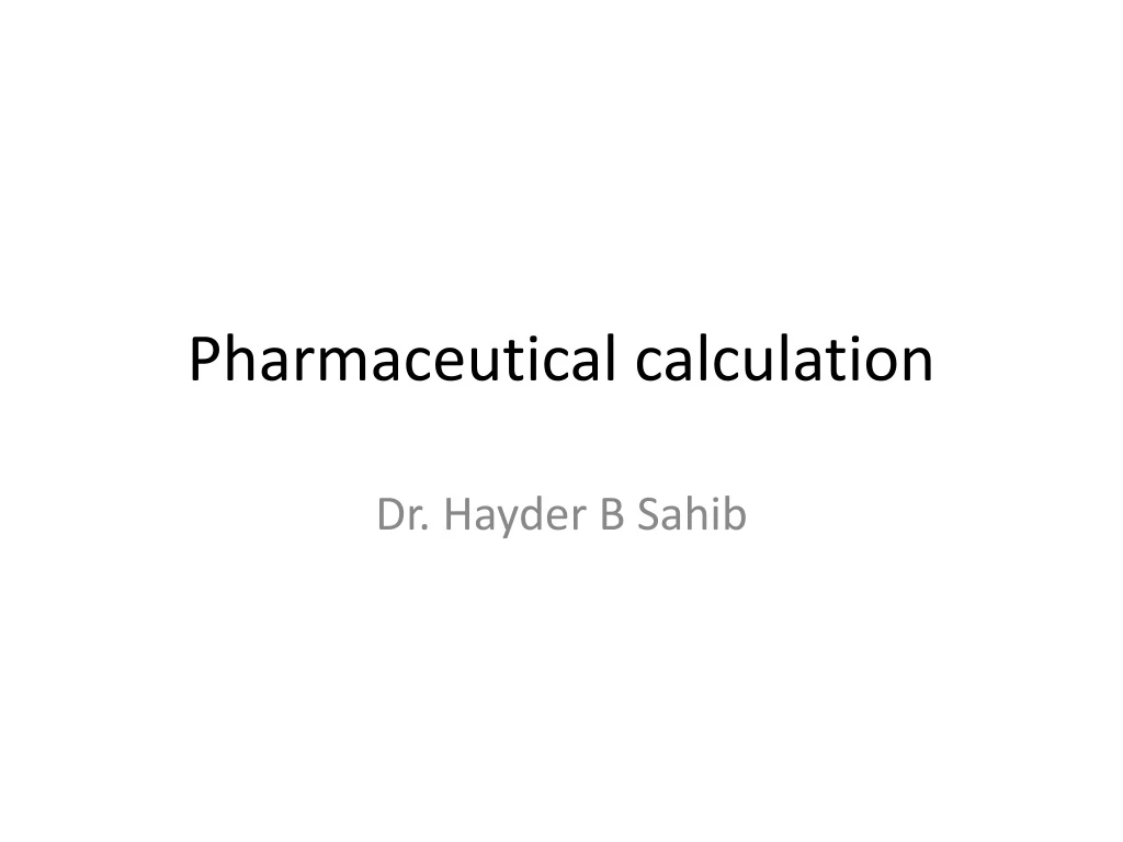 pharmaceutical calculation