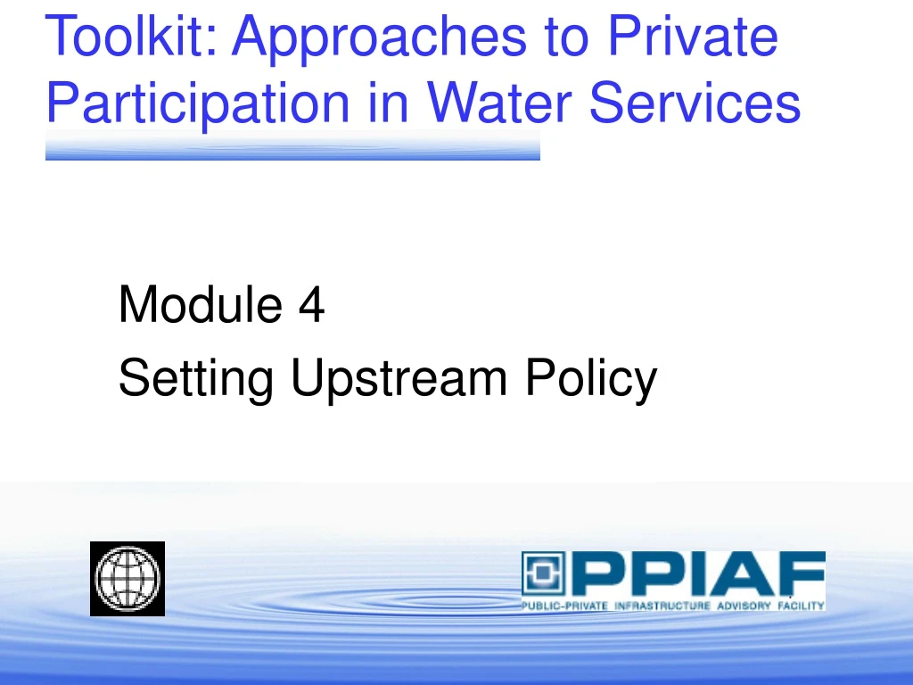 toolkit approaches to private participation in water services