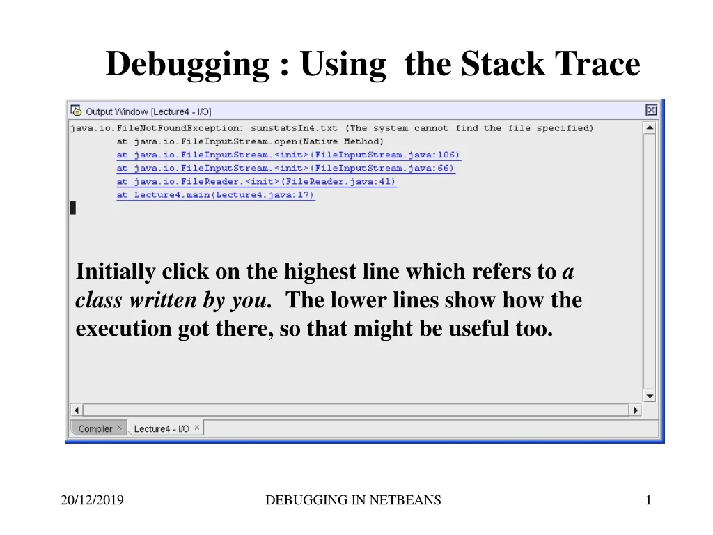 debugging using the stack trace