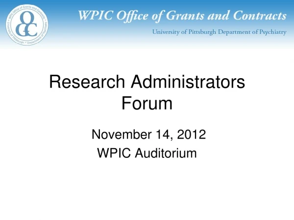 Research Administrators Forum