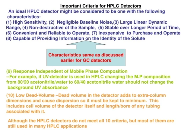 Important Criteria for HPLC Detectors