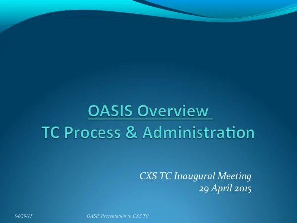 CXS TC Inaugural Meeting 29 April 2015