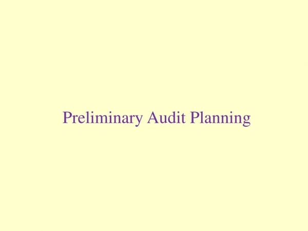 Preliminary Audit Planning