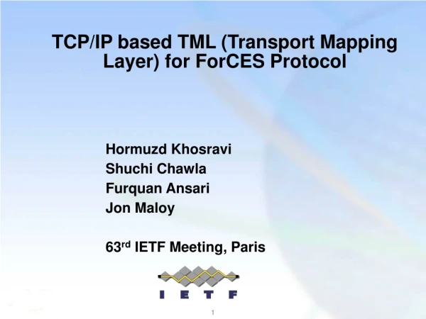 TCP/IP based TML (Transport Mapping Layer) for ForCES Protocol