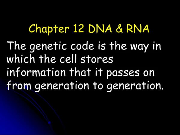 Chapter 12 DNA &amp; RNA