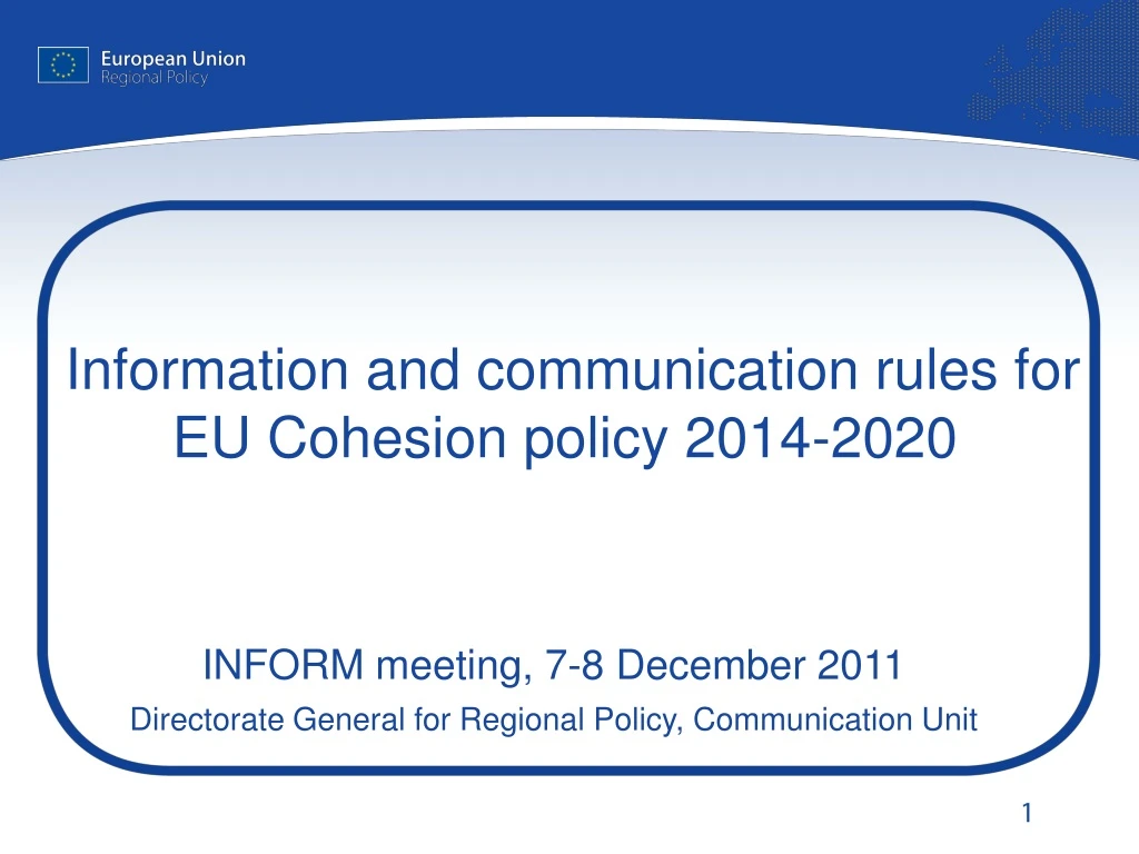 inform meeting 7 8 december 2011 directorate general for regional policy communication unit