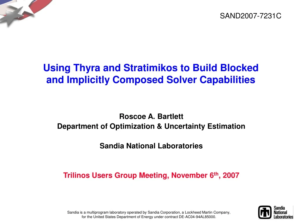 using thyra and stratimikos to build blocked and implicitly composed solver capabilities