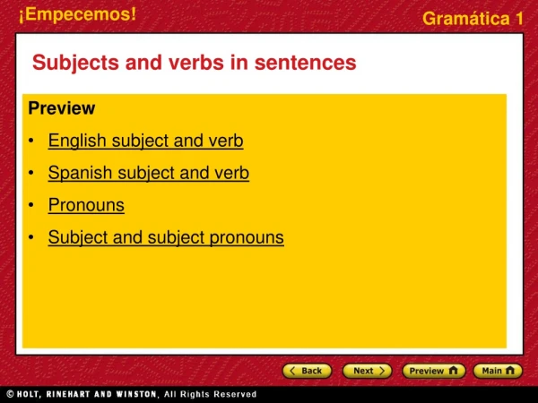 Subjects and verbs in sentences