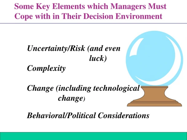 Some Key Elements which Managers Must  Cope with in Their Decision Environment