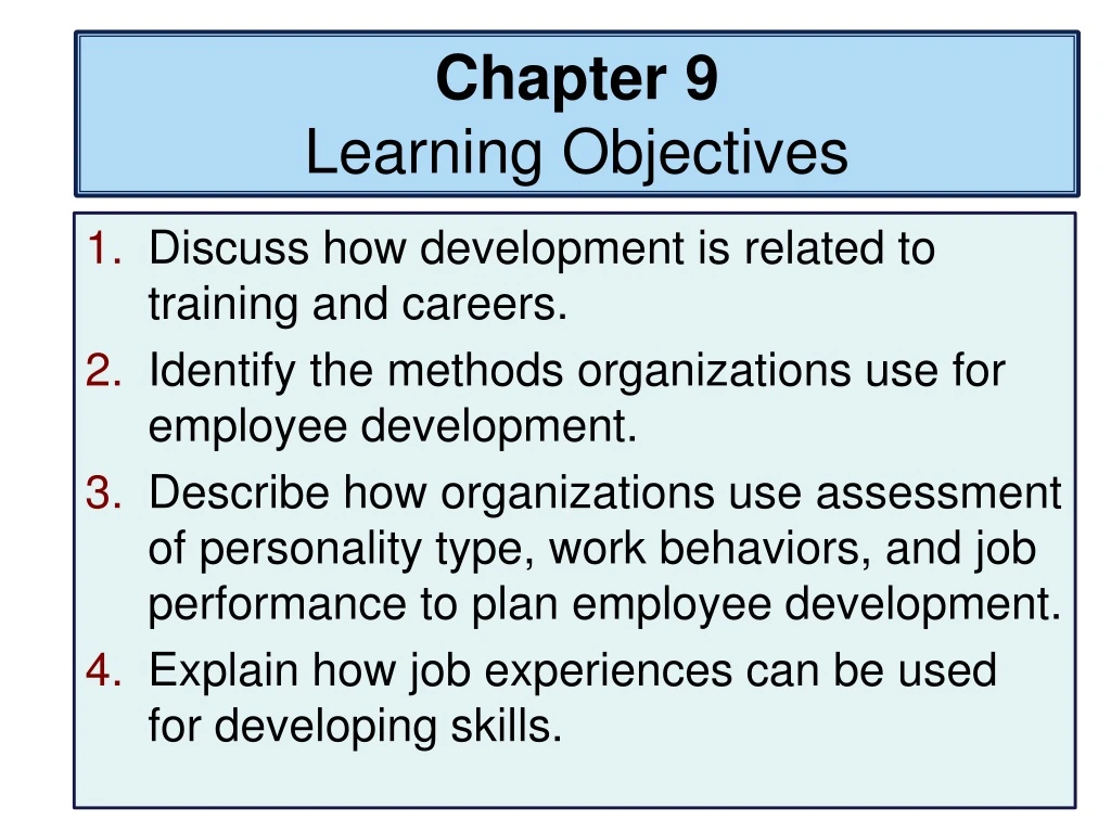 chapter 9 learning objectives