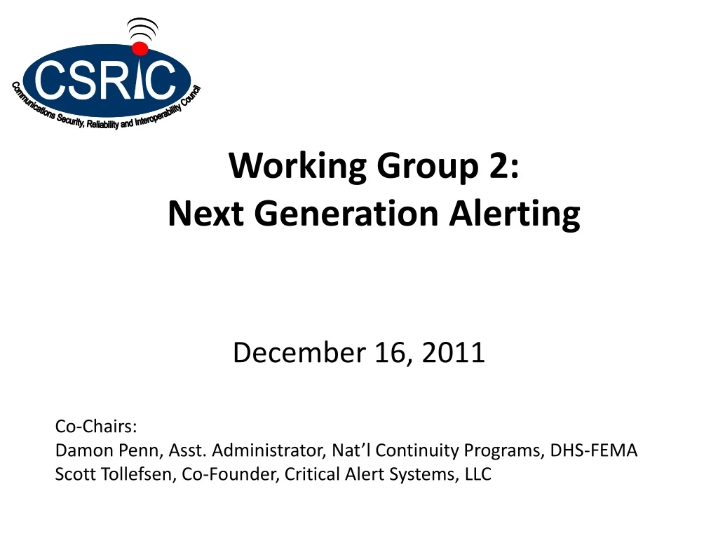 working group 2 next generation alerting
