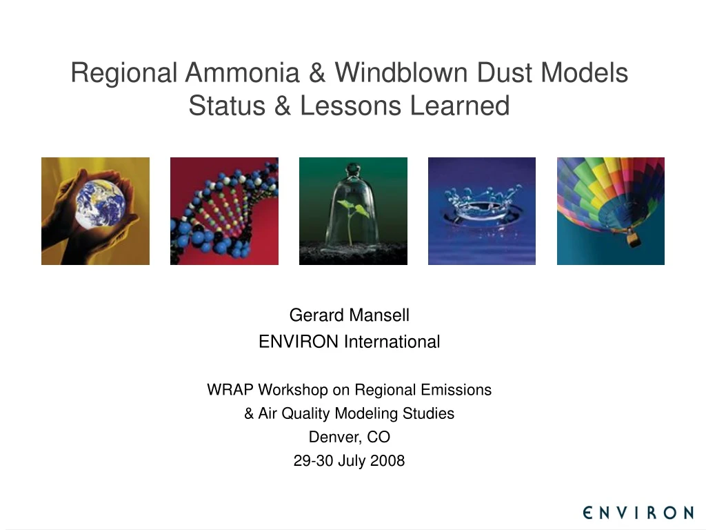 regional ammonia windblown dust models status lessons learned