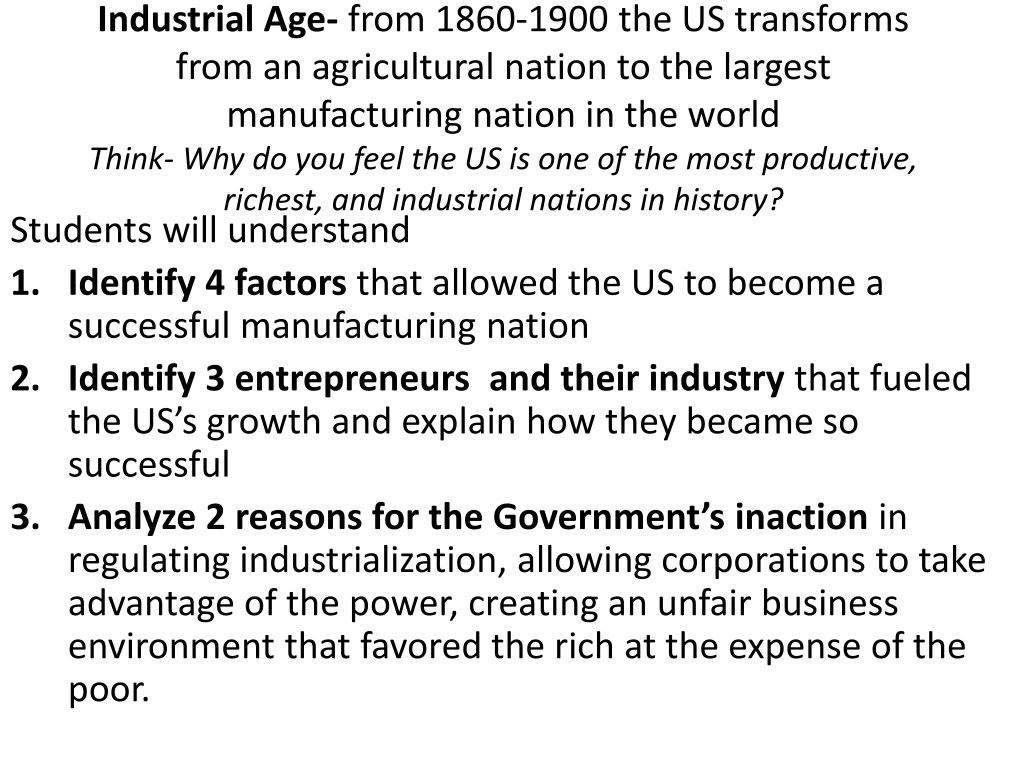 industrial age from 1860 1900 the us transforms