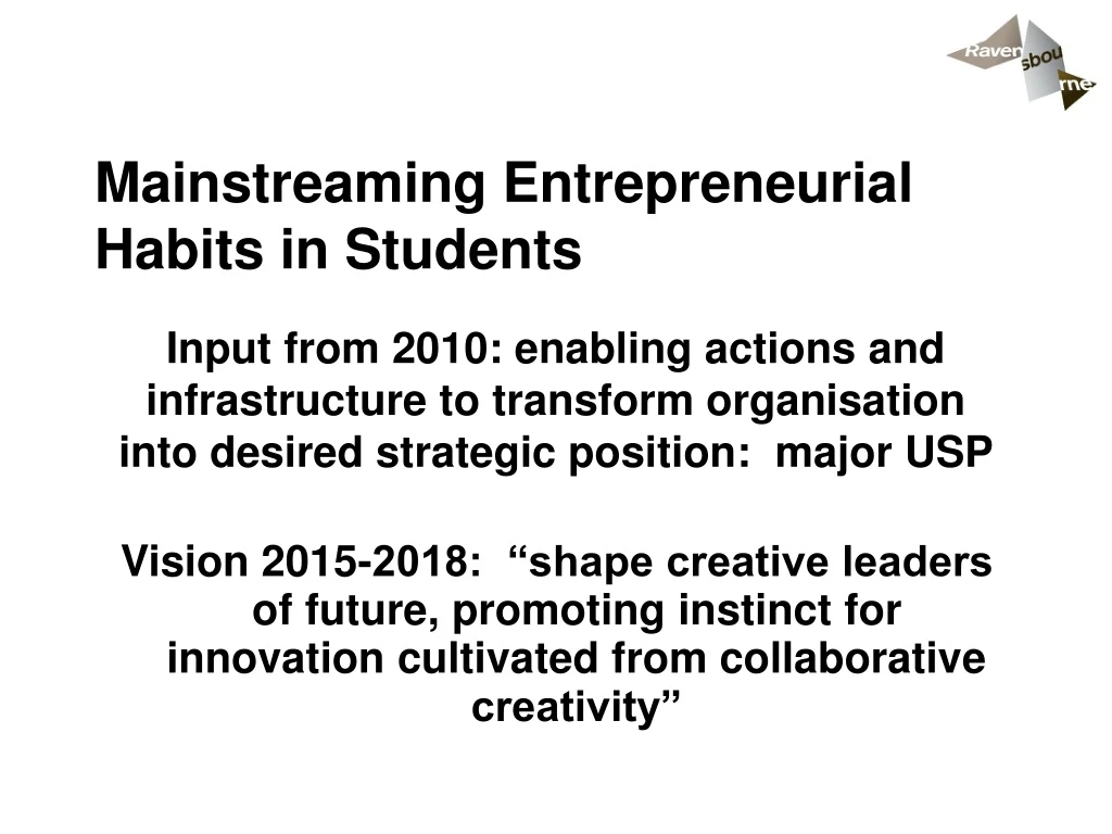 mainstreaming entrepreneurial habits in students