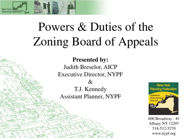 Powers &amp; Duties of the  Zoning Board of Appeals