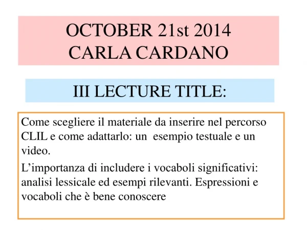 OCTOBER 21st 2014  CARLA CARDANO