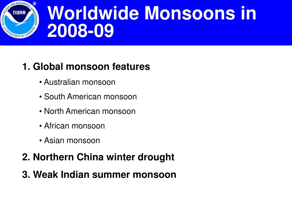 worldwide monsoons in 2008 09