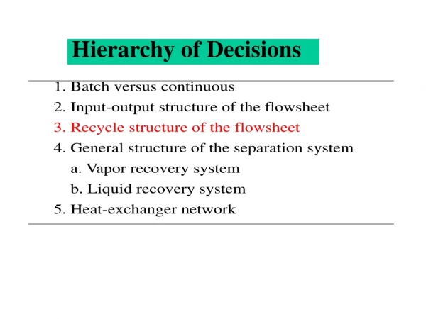 Hierarchy of Decisions