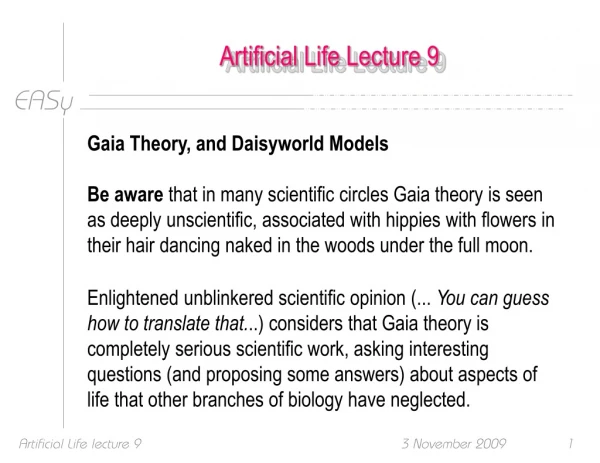 Artificial Life Lecture 9