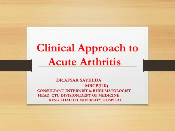 Clinical Approach to Acute Arthritis