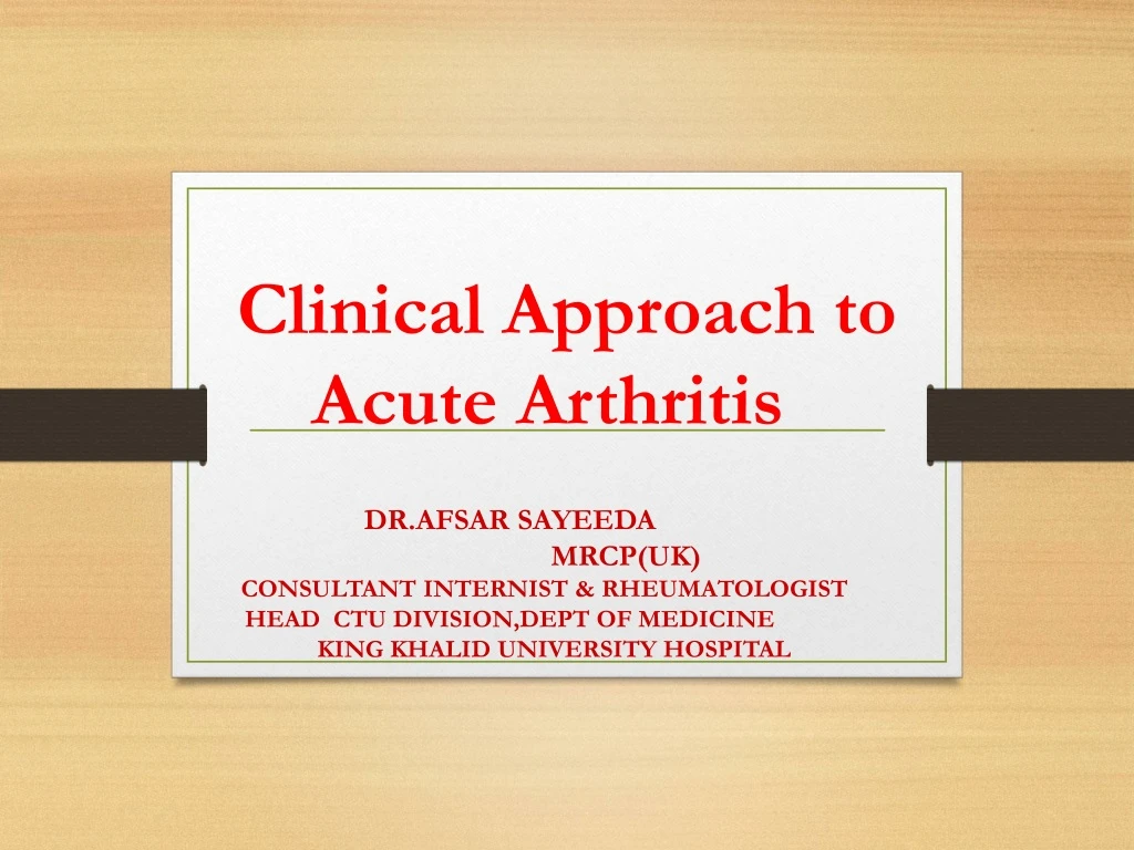 clinical approach to acute arthritis