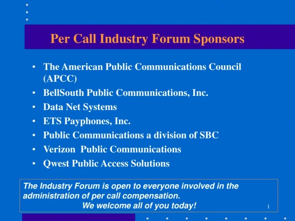 Per Call Industry Forum Sponsors