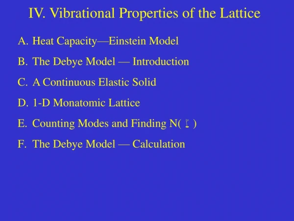 IV. Vibrational Properties of the Lattice