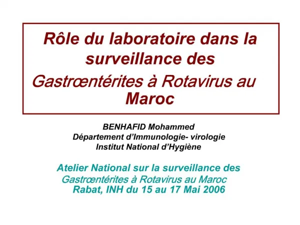 R le du laboratoire dans la surveillance des Gastr nt rites Rotavirus au Maroc