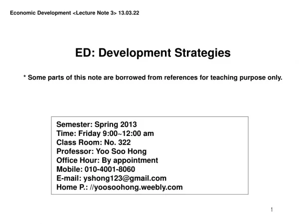 Economic Development &lt;Lecture Note 3&gt; 13.03.22
