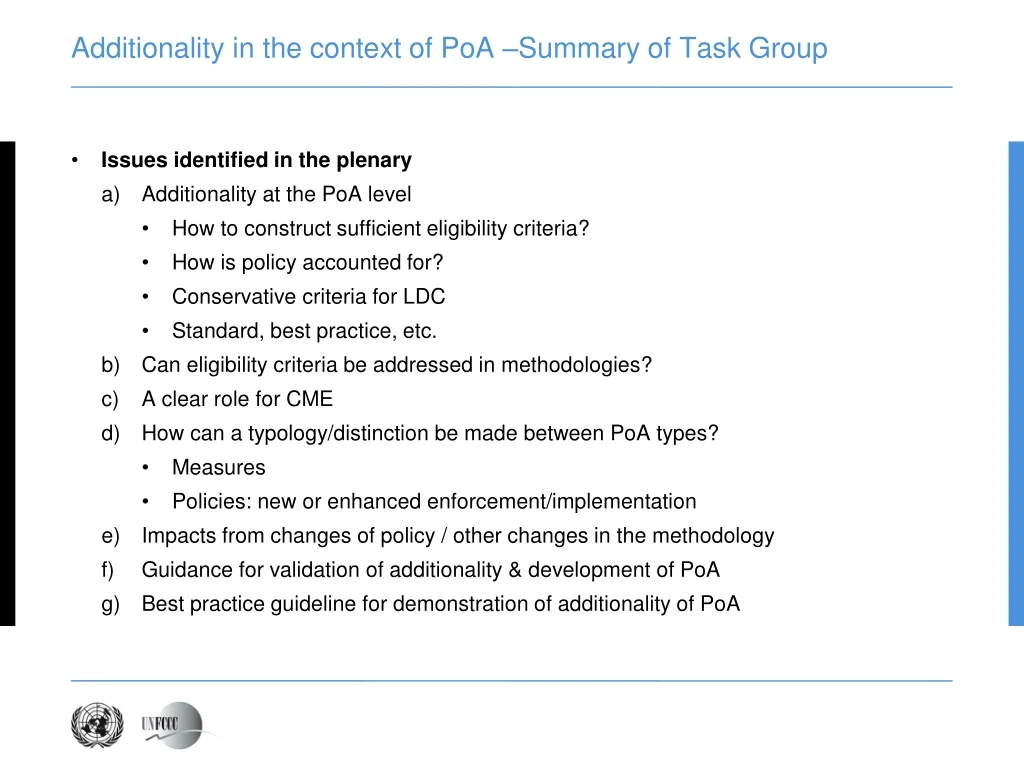 additionality in the context of poa summary of task group