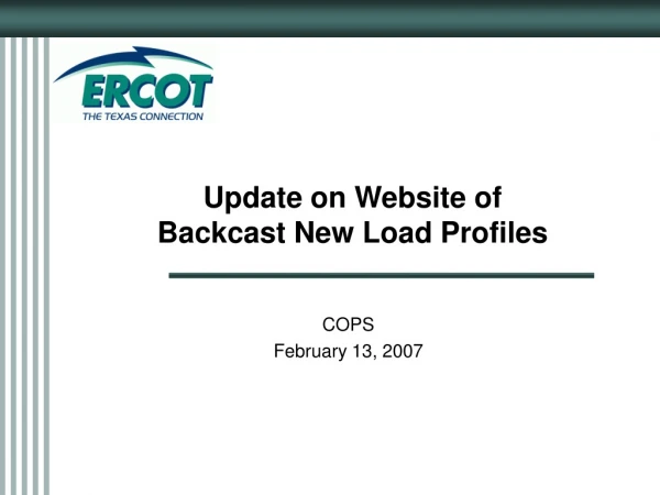 Update on Website of  Backcast New Load Profiles