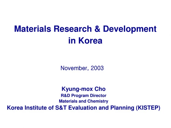 Materials Research &amp; Development in Korea