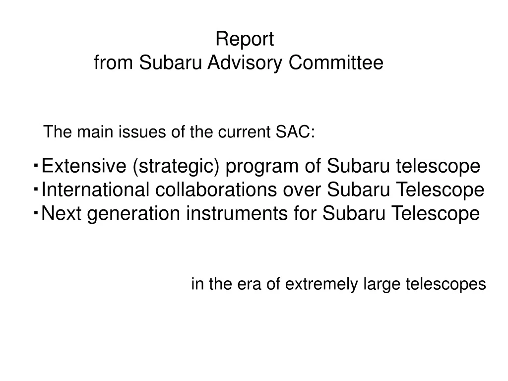 report from subaru advisory committee