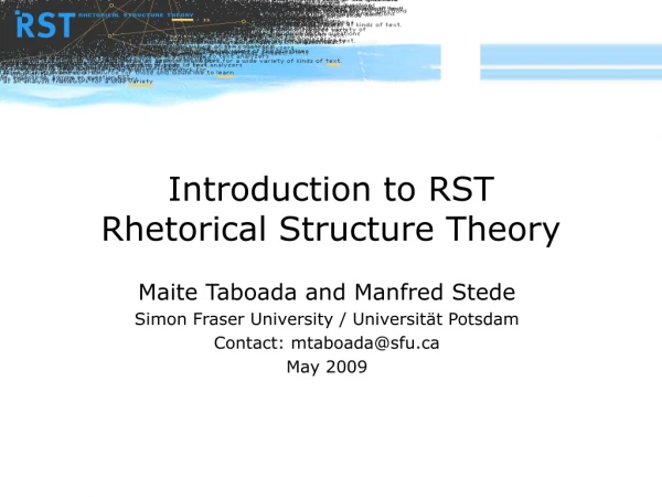 Introduction to RST Rhetorical Structure Theory