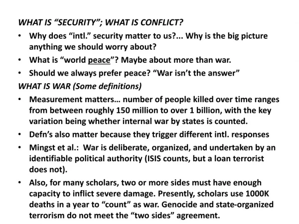 WHAT IS “SECURITY”; WHAT IS CONFLICT?