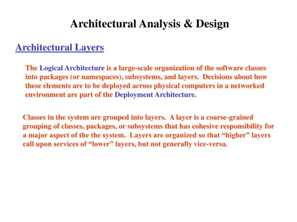 Architectural Analysis &amp; Design